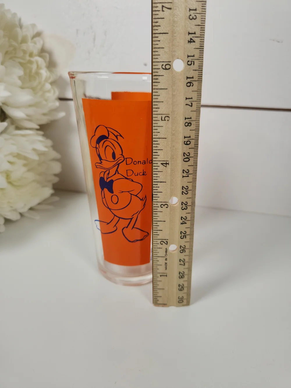 Vintage Donald Duck & Daisy Duck Orange Glass Tumbler | Vintage Walt Disney